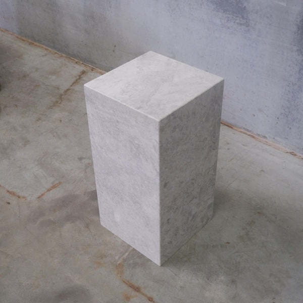 Plinth Side Table- Grey Marble