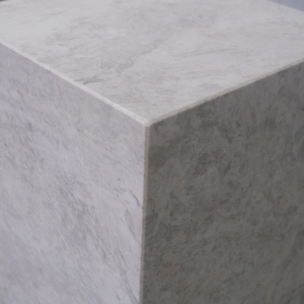 Plinth Side Table- Grey Marble